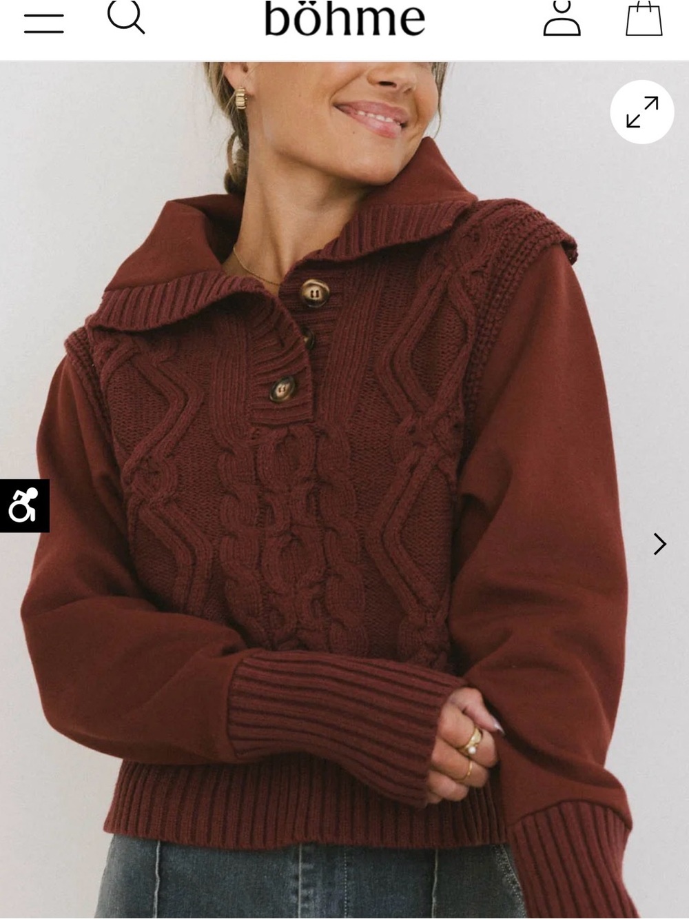 bohme Cable Knit Polo Sweater in Rust Brown